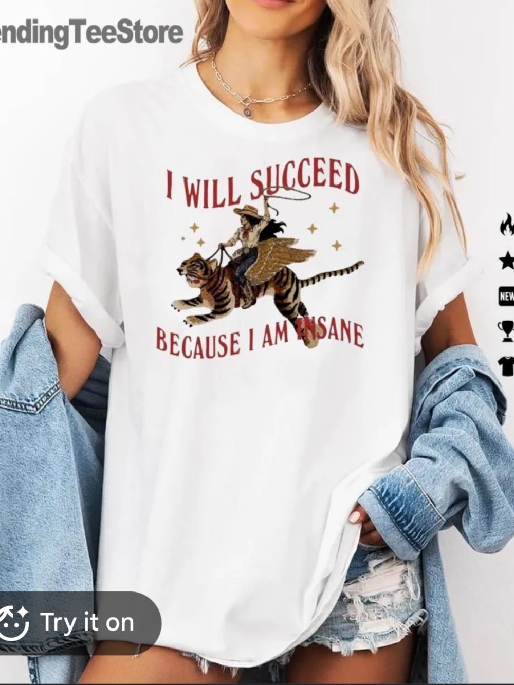 I Will Succeed Because I Am Insane Cowgirl Riding Winged Tiger Graphic Shirt